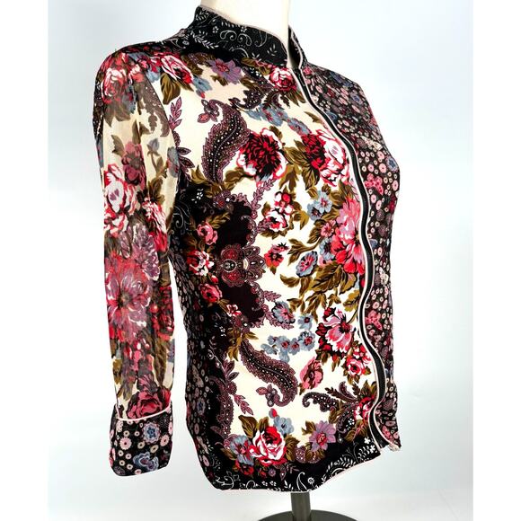 ANAC by Kimi Mandarin Collar Floral Shirt Artsy Top MED Y2K Gothic Goth Blouse - Picture 2 of 6